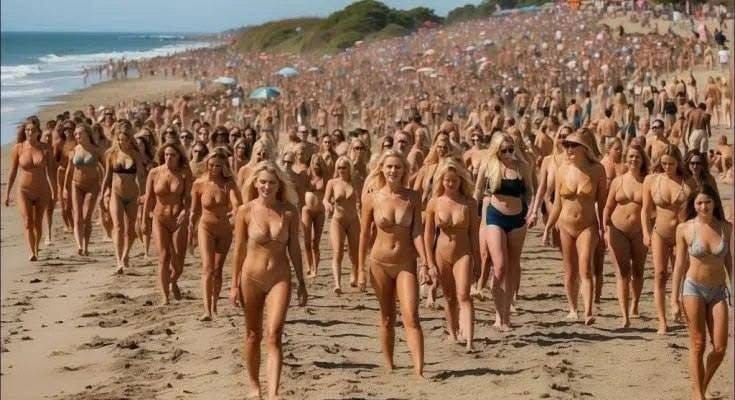 When the camera zooms out, it becomes clear why her photo of herself in a bikini on the beach is being shared by thousands.